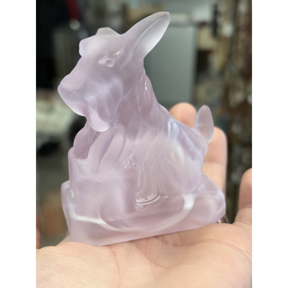 Boyd Glass Scottie JB Dog Figurine Satin Pink White Marbled Vintage Stamped
